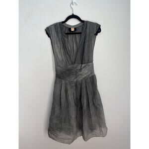 Boss Orange Gray Dress Women 6 Pleated Sheer‎ Cap Sleeve Embellished Waist